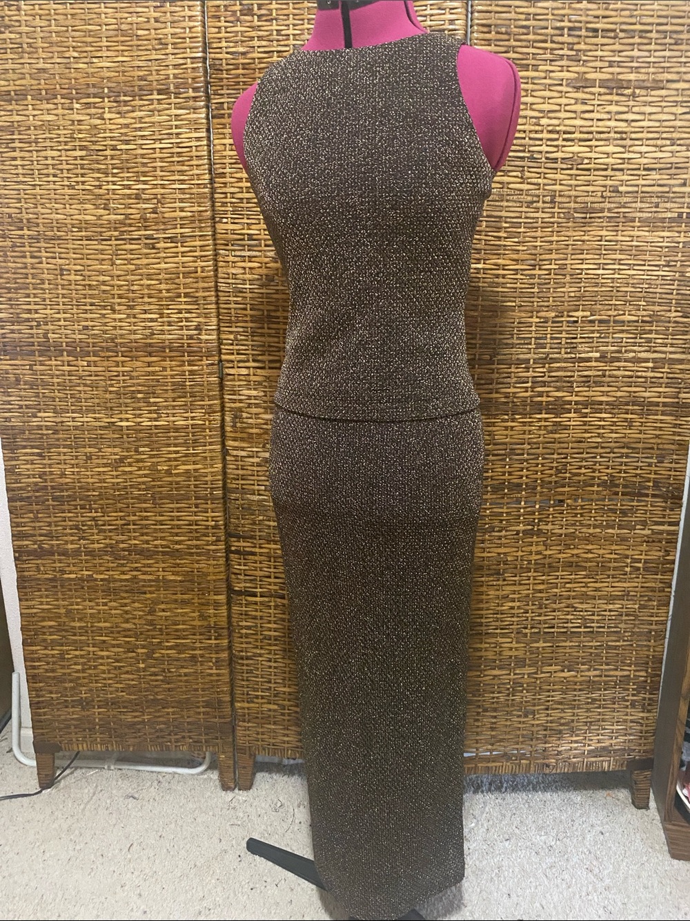 Vintage ANDREA POLIZZI Rex Lester gold black, formal two-piece wiggle Dress S. 4